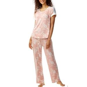 Lucky Brand Pajamas Set Sz Small Pink & Ivory Floral Top & Drawstring Pants Soft